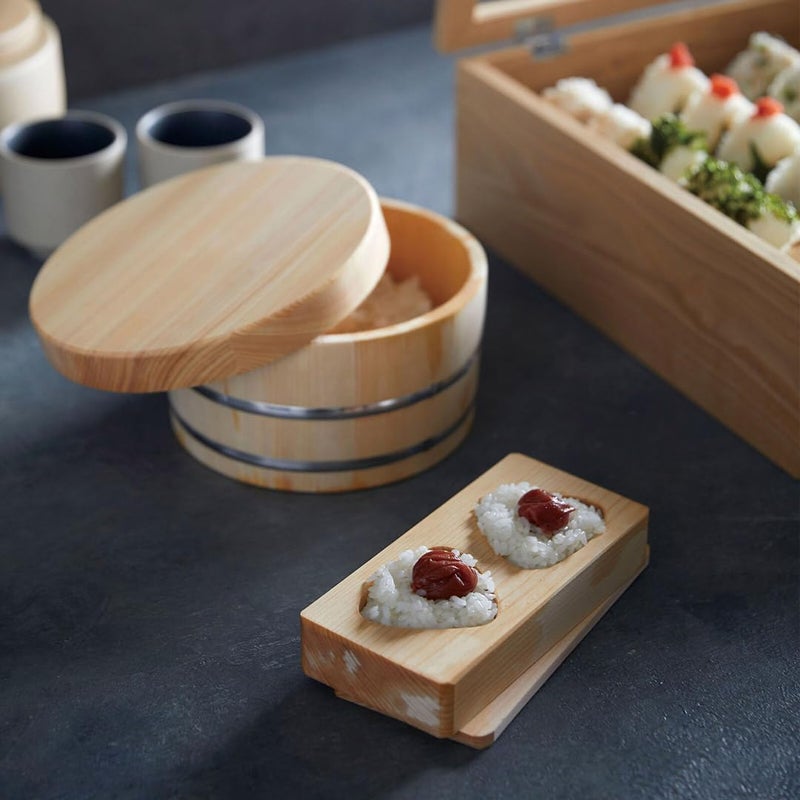 TIKUSAN Wooden Onigiri Mold Musubi Maker Japanese Rice Ball Press Hinoki Japanese Cypress Onigiri Mold Tray Made in Japan (Type2 3 Molds) - Image 4